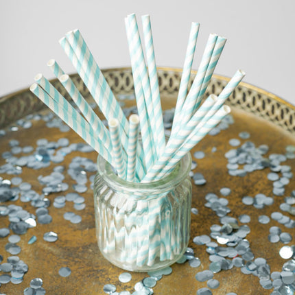 Pailles en papier Baby Blue Striped 19.7cm 20pcs