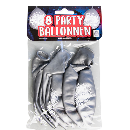 Just Married Balloons Silver 30cm 8pcs