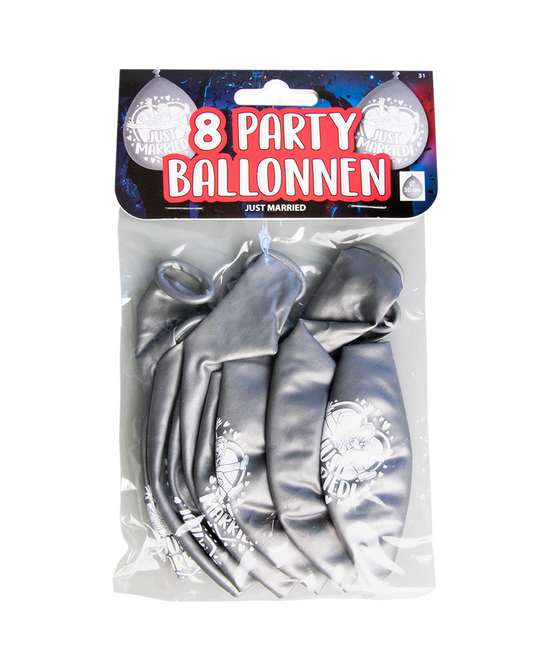 Just Married Balloons Silver 30cm 8pcs