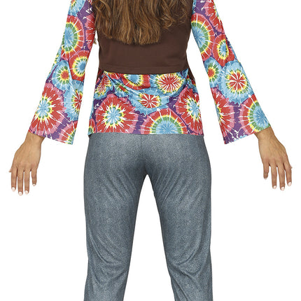 Hippie 60S Costume Coloured Ladies With Brown Vest