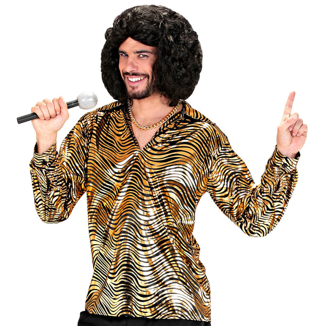 Disco 70S Shirt Gold Men's Tiger Print