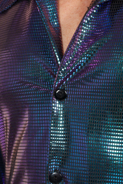 Chemisier Disco bleu violet métallisé
