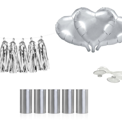 Set de décoration de voiture Coeurs de mariage Argent