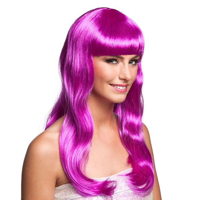 Perruque cheveux longs violet