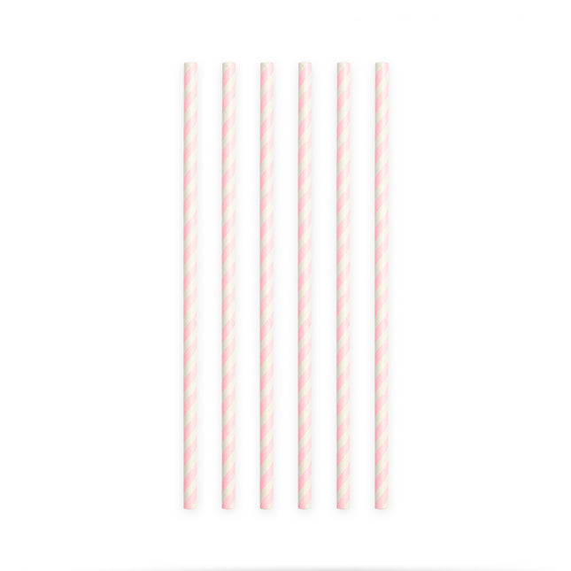 Pailles en papier Baby Pink Striped 19.7cm 20pcs