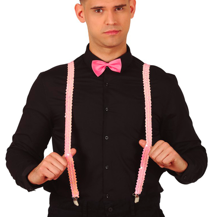 Bretelles roses à paillettes Hommes 72cm