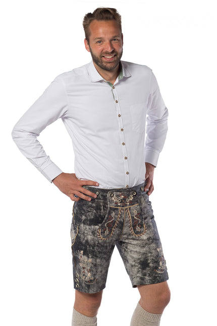 Lederhose Short en cuir noir et bretelles