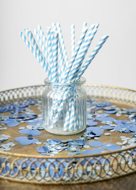 Pailles en papier rayées bleues 19.7cm 20pcs