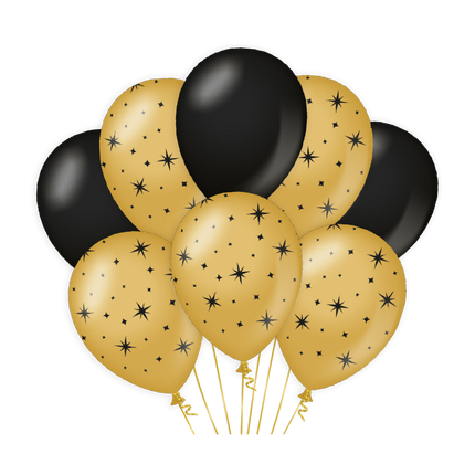 Ballons noirs dorés étoiles 30cm 6pcs