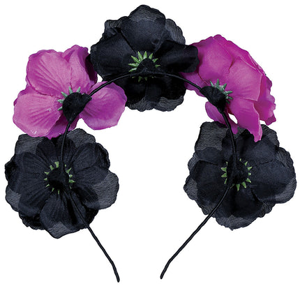 Bandeau d'Halloween noir et violet Fleurs