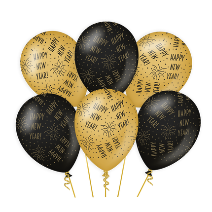 Ballons Bonne Année Or Noir 30cm 6pcs