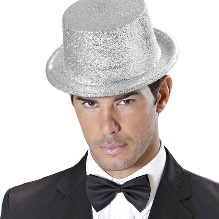 Chapeau haut argenté pailleté