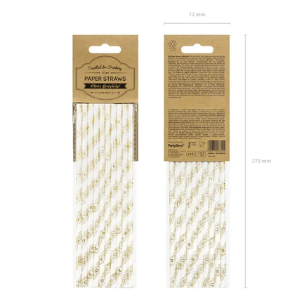 Pailles en papier Fleurs d'or 19.5cm 10pcs