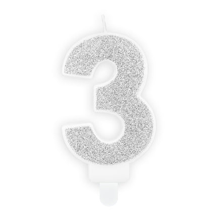 Bougie 3 ans argentée 7cm