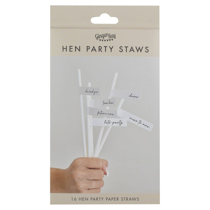 Pailles pour l'enterrement de vie de jeune fille blanches 16pcs