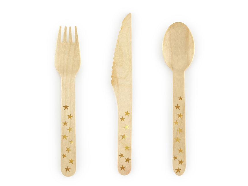 Couverts en bois or 16cm 18 pièces
