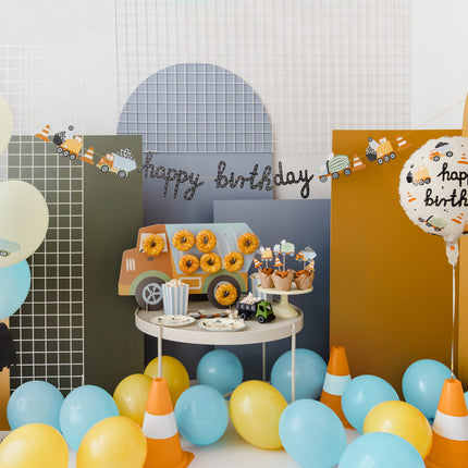 Guirlande de lettres Happy Birthday Véhicules de construction 2m