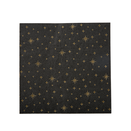 Serviettes de table Étoiles d'or Noir 17cm 16pcs
