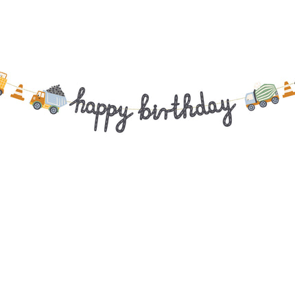 Guirlande de lettres Happy Birthday Véhicules de construction 2m