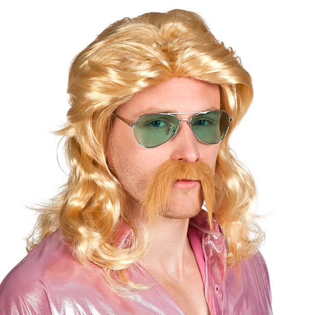 Perruque blonde Barry avec moustache