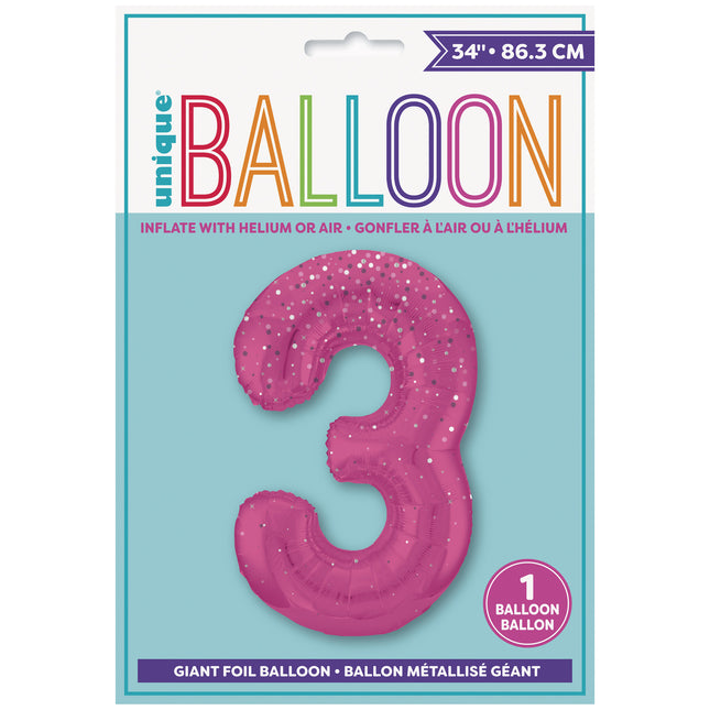 Ballon de 3 ans à pois roses 86cm