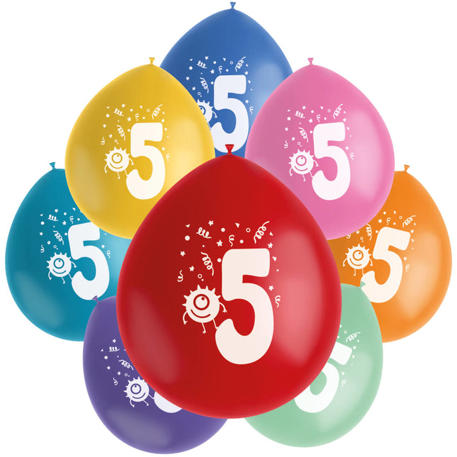 Ballons 5 ans colorés 23cm 8pcs