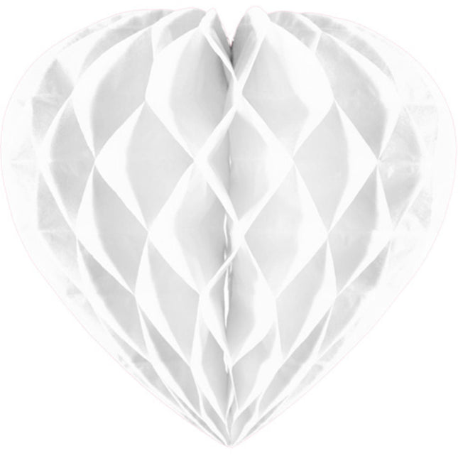 Coeur blanc en nid d'abeille 30cm