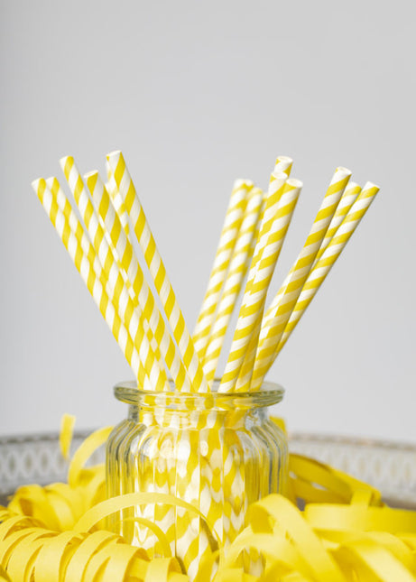 Pailles en papier jaune rayé 19.7cm 20pcs