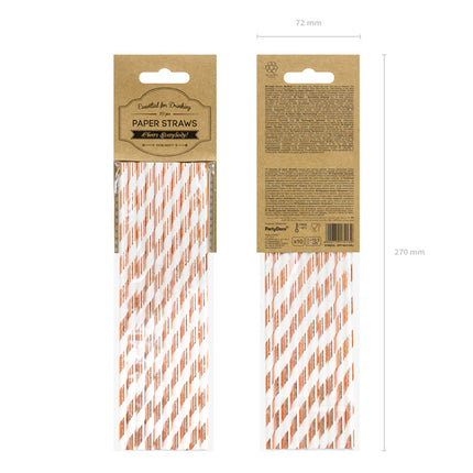 Pailles en papier Rose Gold Striped 19.5cm 10pcs