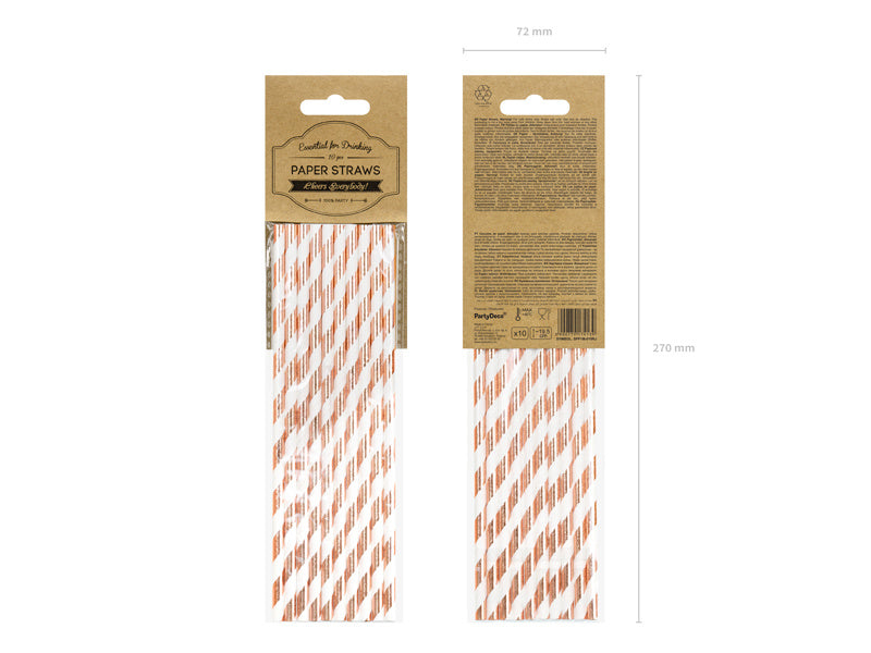 Pailles en papier Rose Gold Striped 19.5cm 10pcs