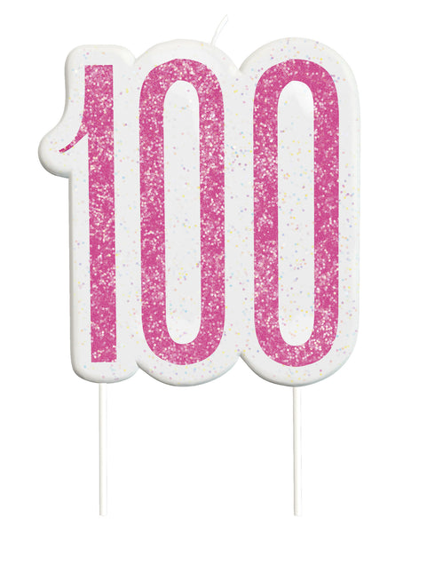 Bougie 100 ans rose pailleté 9cm