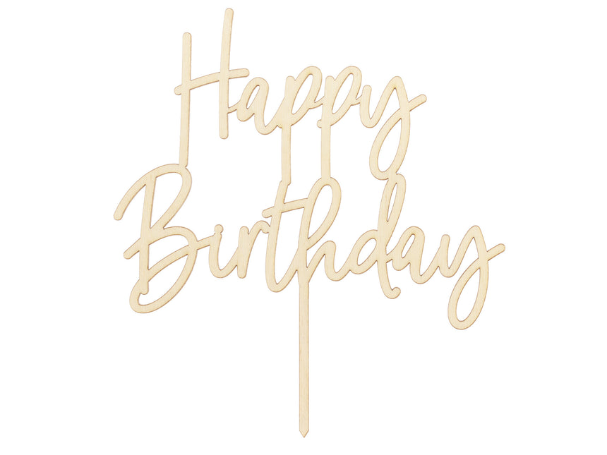 Décor de gâteau Happy Birthday Bois 16.5cm