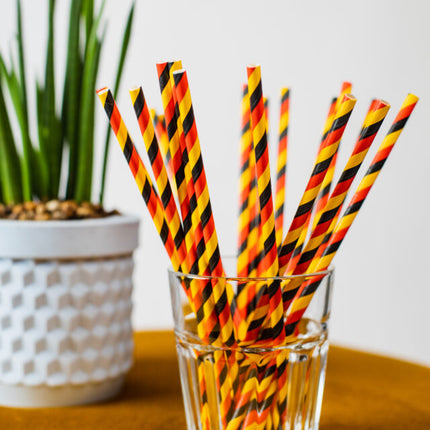 Pailles noires rouges jaunes en carton 20pcs