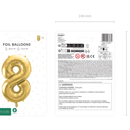 8 Year Figure Balloon Gold Empty 72cm