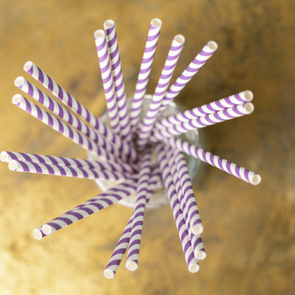 Pailles en papier rayées violettes 19.7cm 20pcs