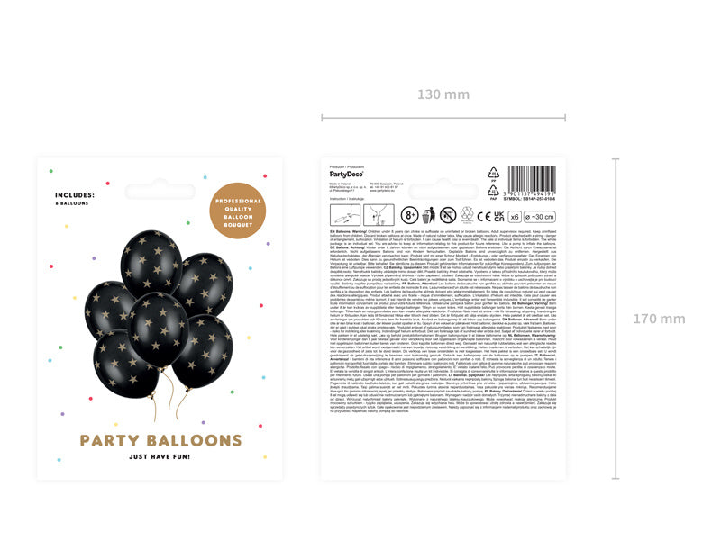Ballon noir étoiles dorées 30cm 6pcs
