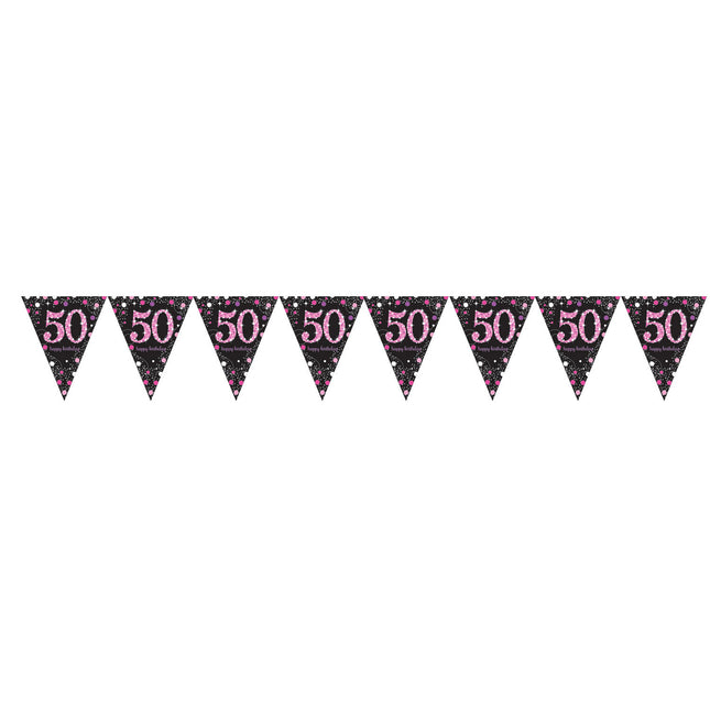 Guirlande 50 ans Joyeux anniversaire rose 4m