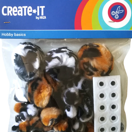 Pompons Animaux Mix + Yeux 75pcs