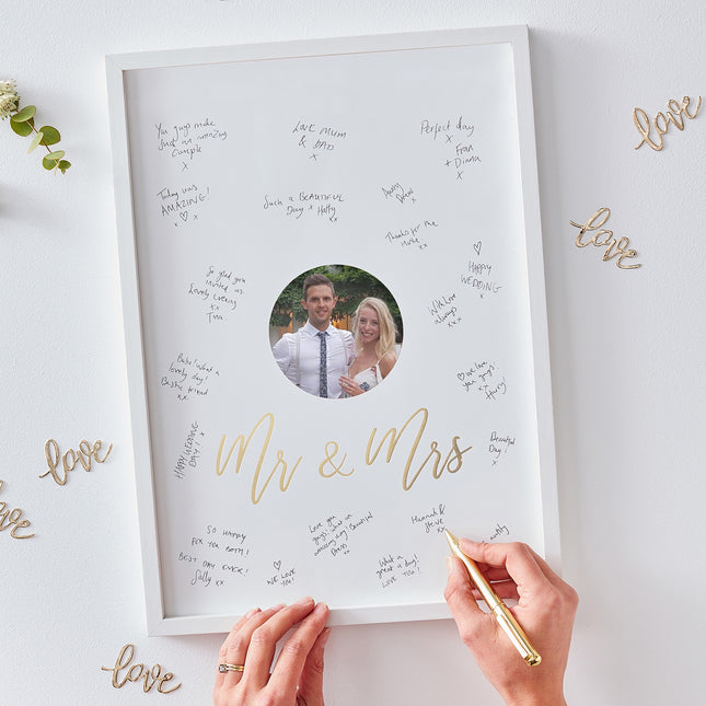 Livre d'or blanc Cadre photo Mr et Mme 32cm