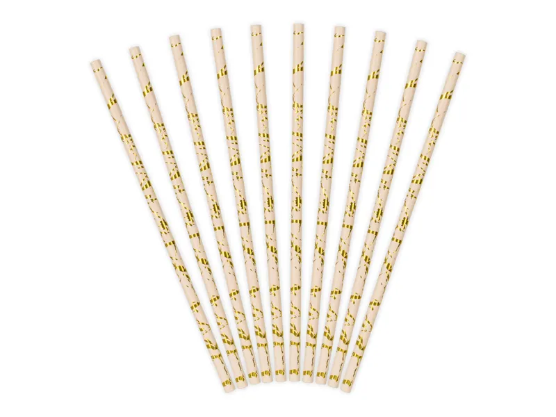 Pailles en papier rose or 19.5cm 10pcs