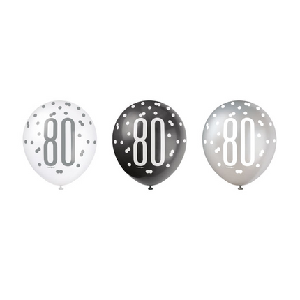 Ballons 80 Years Dots Black 30cm 6pcs