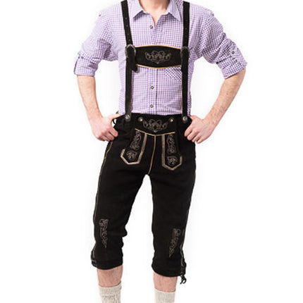 Lederhose en cuir long noir et bretelles