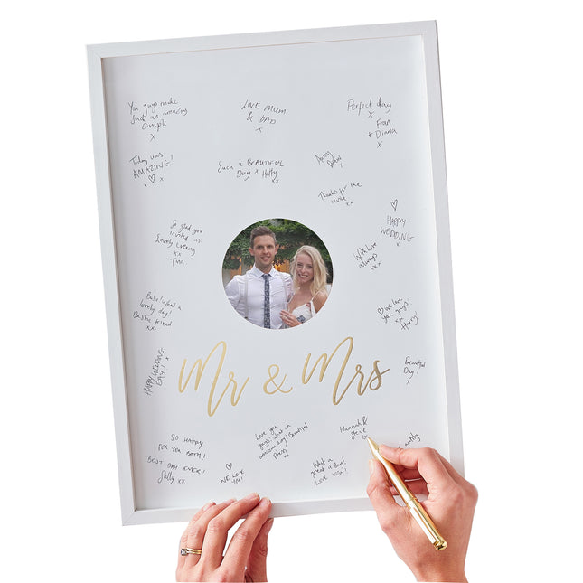 Livre d'or blanc Cadre photo Mr et Mme 32cm