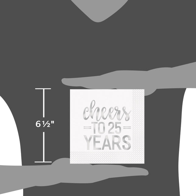 Serviettes de table Cheers To 25 Year Silver 25cm 16pcs