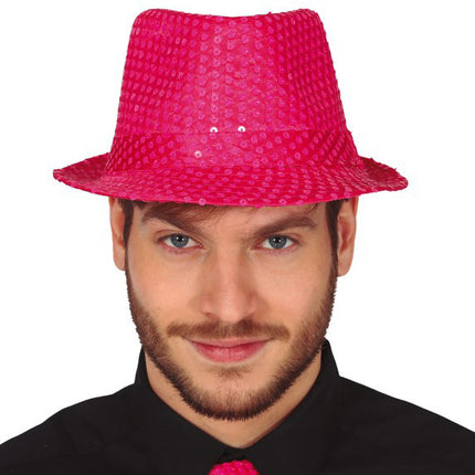 Chapeau Paillette rose fluo