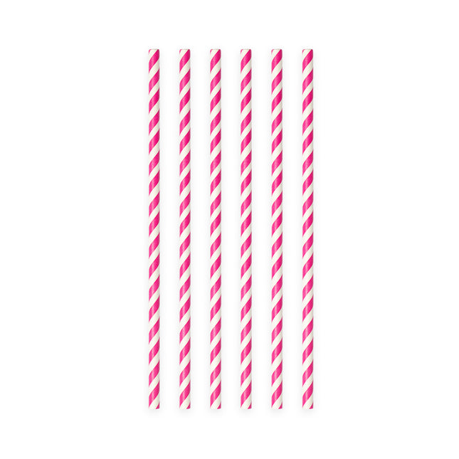 Pailles en papier rayées fuchsia 19.7cm 20pcs