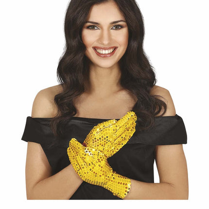 Gants dorés à paillettes 22cm