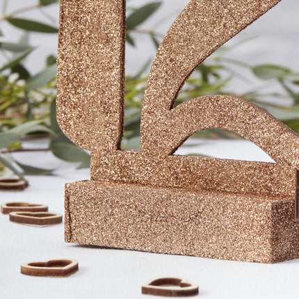 Numéros de table or rose en bois 15cm 12pcs