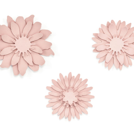 Fleurs en papier rose pastel 3pcs