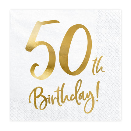 Serviettes 50 ans blanches 33cm 20pcs